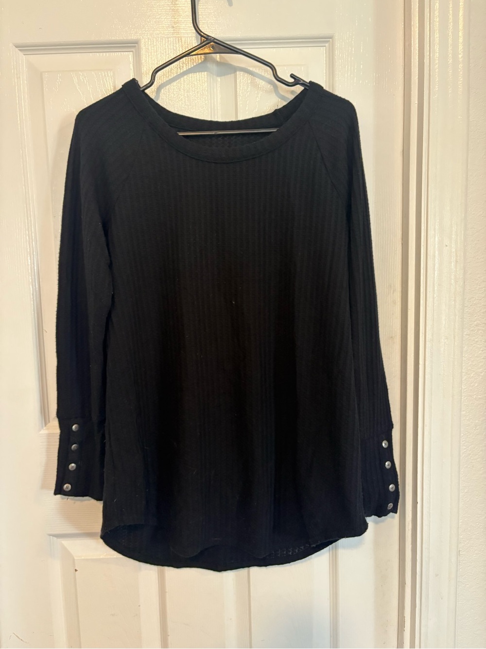 Chaser Black Ribbed Long Sleeve Tee with Button Cuff Large